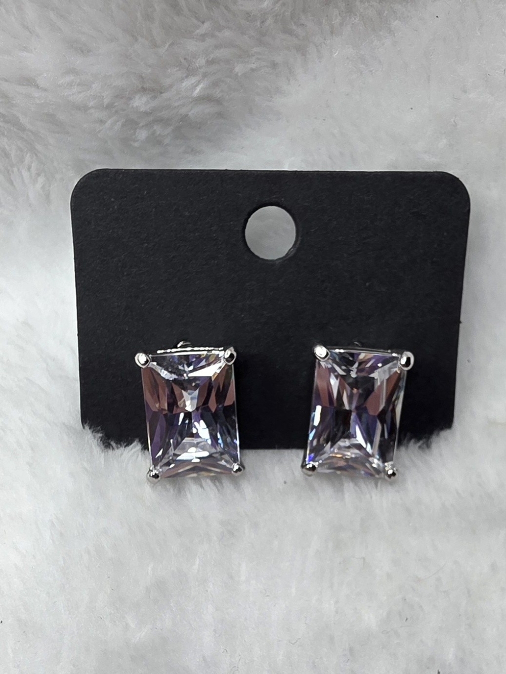 Elegant Rectangular Clear Crystal Stud Earrings